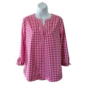 Vineyard Vines Mixed Gingham Tie Sleeve Popover Top Women's Medium Resort Wear
